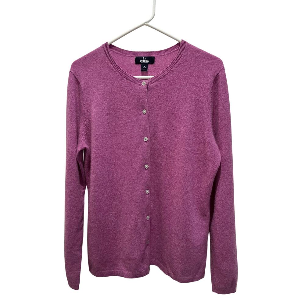 Lands End 100% Cashmere Purple Cardigan Sweater Button Down Women’s Medium (M)